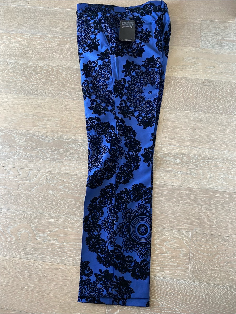 Twisted Tailor Abstract floral flocking Jackalope HARE blue dress pants Men 32s